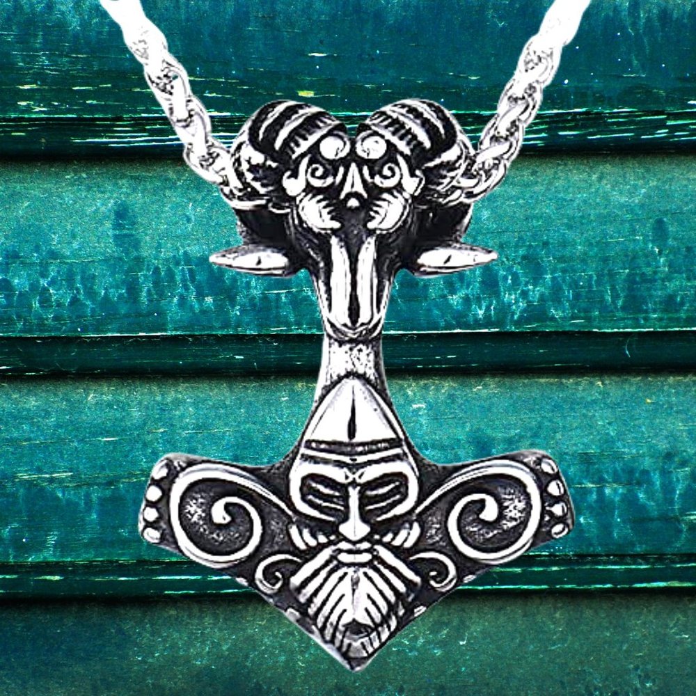 Viking Celtic Knot Stainless Steel Sheep Head Pendant Necklace